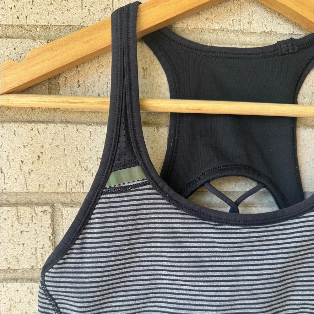 Lululemon Sweaty Or Not Bra II Grey Black Striped Racerback